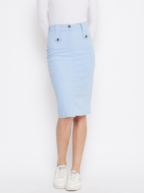 

Rider Republic Women Blue Solid Knee-Length Pencil Skirt