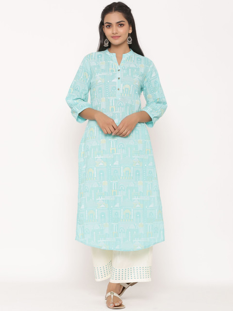 

fabGLOBAL Women Blue Printed Kurta with Palazzos