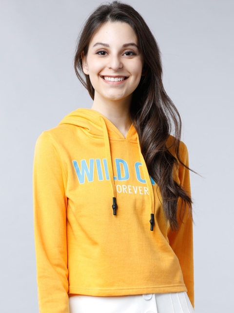 

Tokyo Talkies Women Yellow Printed Hooded Sweatshirt