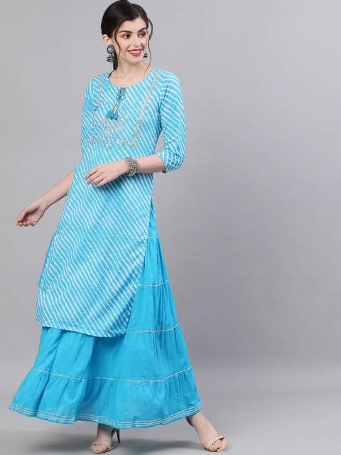 

Ishin DESIGNER STUDIO Women Blue & Blue Self Design Kurti with Sharara