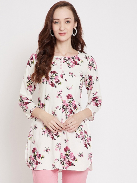 

Tissu Women White & Pink Floral Printed Kurti