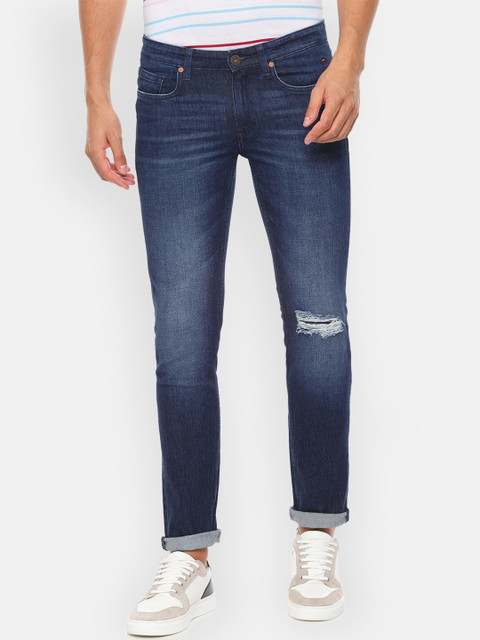 

Louis Philippe Jeans Men Navy Blue Slim Fit Mid-Rise Mildly Distressed Jeans