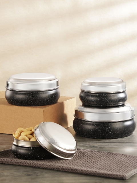 

Jensons Set Of 4 Black & Silver-Toned Stainless Steel Progetto Series Marble Finish Storage Box