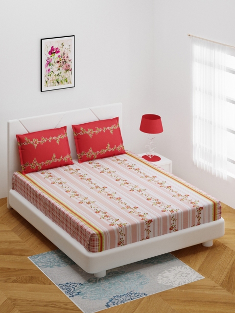 

BOMBAY DYEING Pink & Red Floral 210 TC Cotton Double Bedsheet With Two Pillow Covers