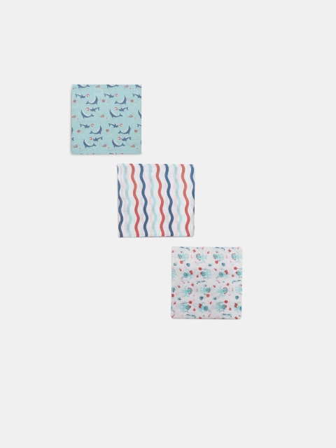 

Kaarpas Kids Pack Of 3 Blue & White Ocean Dive Print Organic Muslin Swaddles