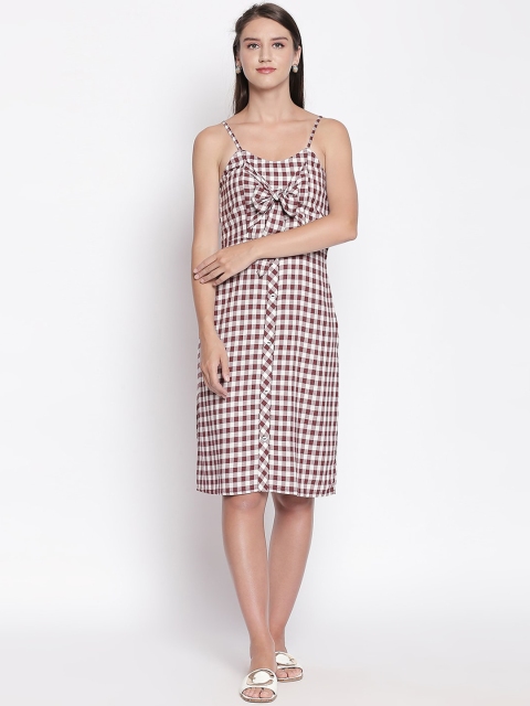 

Mesmerize Women Maroon Checked Cotton A-Line Dress