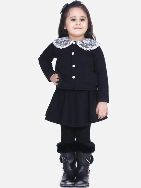

AWW HUNNIE Girls Black Solid Lace Clothing Set
