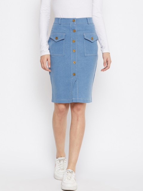 

Rider Republic Women Blue Solid Knee-Length Denim Pencil Skirt