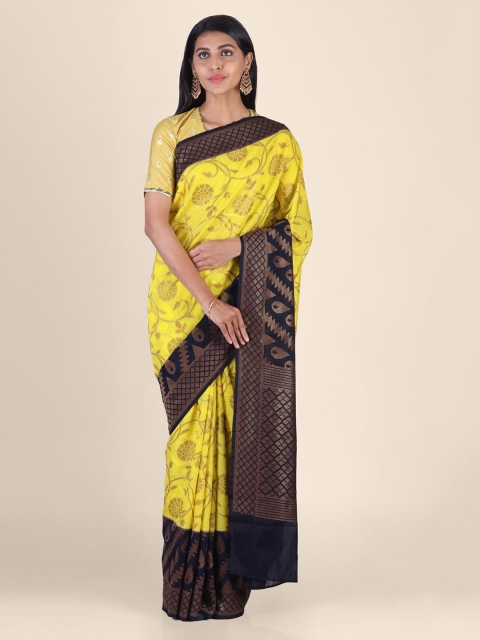 

Shruti and Mangaaysh Yellow Silk Blend Woven Design Banarasi Handloom Saree