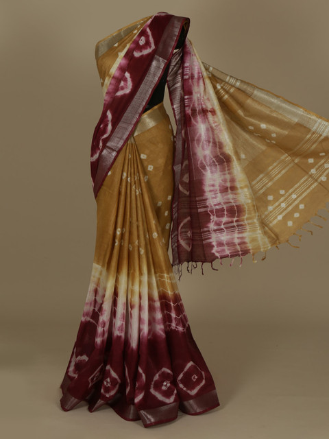 

Pothys Cream-Coloured & Purple Linen Blend Printed Saree