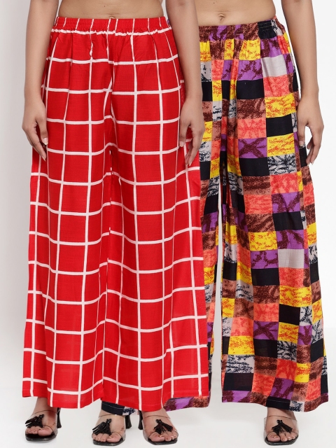

NEUDIS Women Pack of 2 Checked Wide Leg Palazzos, Multi
