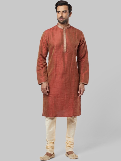 

Ethnix by Raymond Men Maroon & Yellow Woven Design Straight Kurta