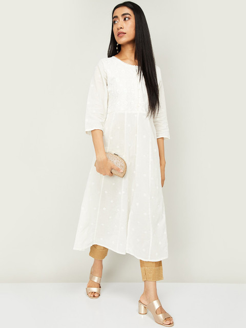 

Melange by Lifestyle Women White Embroidered Anarkali Kurta