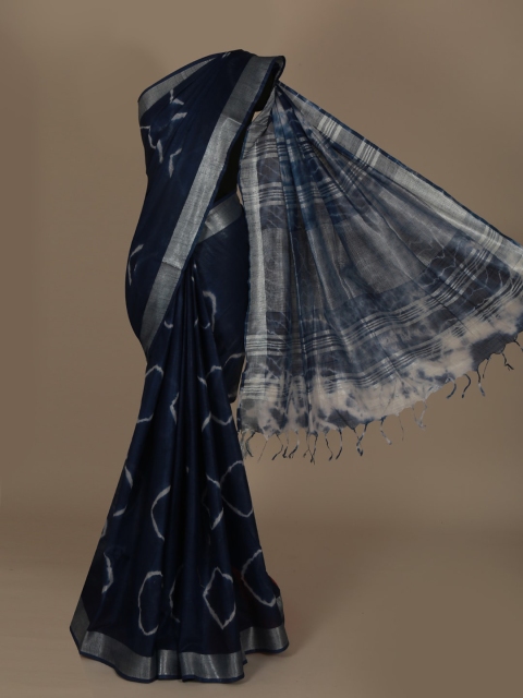 

Pothys Navy Blue & Off-White Linen Blend Dyed Saree