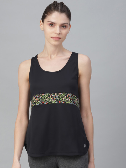

ASICS Women Black & Green Floral Printed Tank Top