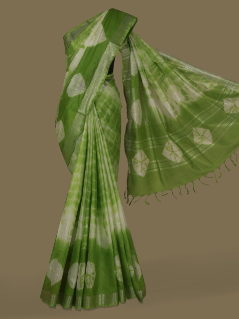 

Pothys Green & Gold-Coloured Linen Blend Dyed Saree