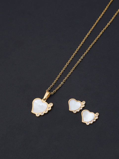 

Golden Peacock Gold-Toned & White Stone Studded Heart Shaped Jewellery Set