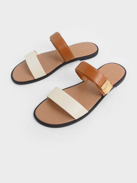 

CHARLES & KEITH Women White Colourblocked PU Open Toe Flats