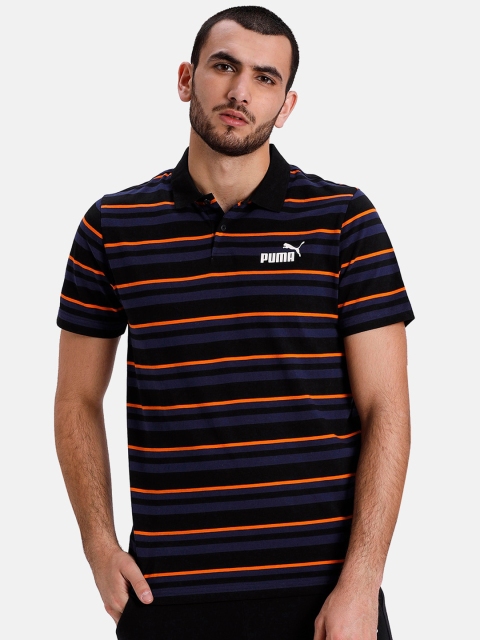 

Puma Men Black Striped Polo Collar T-shirt