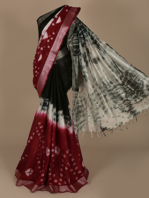 

Pothys Black & Magenta Linen Blend Dyed Saree