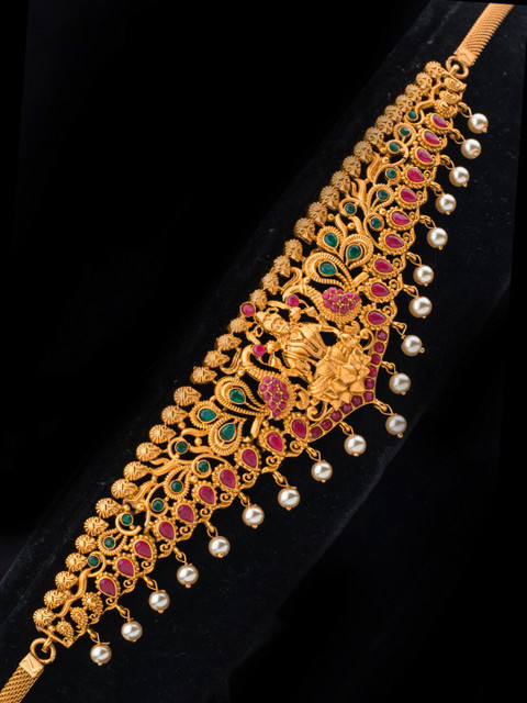 

Alankruthi Gold-Plated Green & Pink Stone-Studded Beaded Kamarbandh
