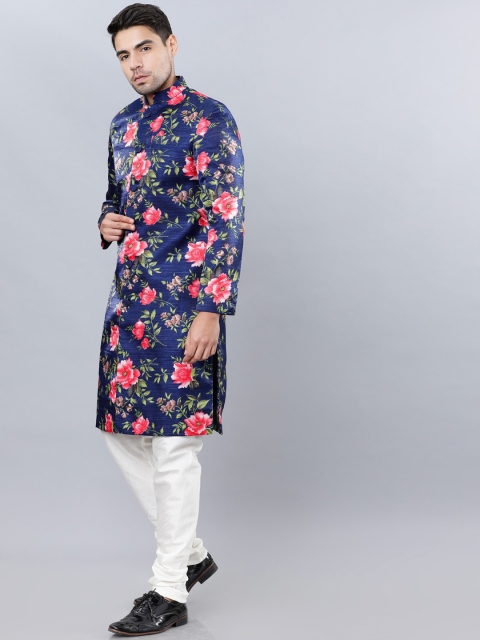 

Svanik Men Navy Blue & Pink Floral Printed Sherwani Set