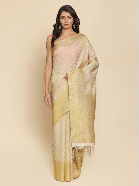 

Koskii Gold-Coloured Woven Design Art Silk Handloom Saree