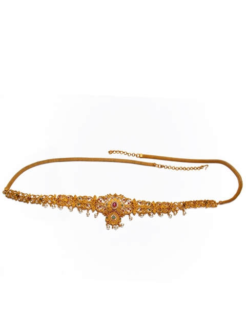 

Alankruthi Gold-Plated Pink & Green Stone-Studded Waist Chain