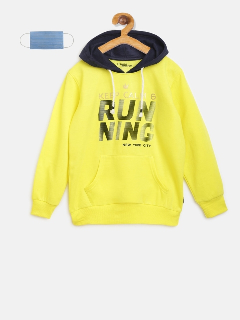 

Lil Tomatoes Boys Lime Yellow Black Printed Hooded Sweatshirt, Lime green