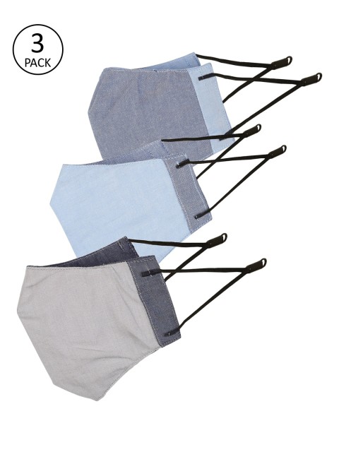 

Balista Unisex Pack Of 3 Blue & Grey 4-Ply Reusable Cloth Mask