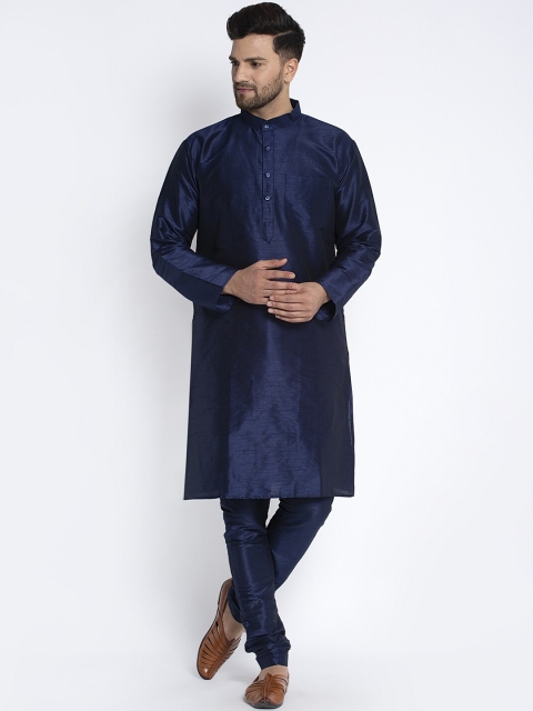

Benstoke Men Blue & Beige Solid Kurta with Churidar & Nehru Jacket