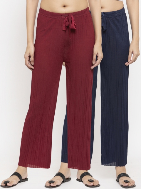 

NEUDIS Women Navy Blue & Maroon Pack of 2 Solid Straight Palazzos