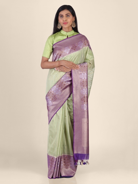 

Shruti and Mangaaysh Green & Lavender Silk Blend Woven Design Banarasi Saree