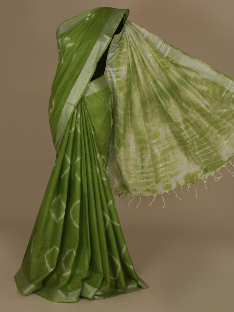 

Pothys Green & Off-White Linen Blend Dyed Saree
