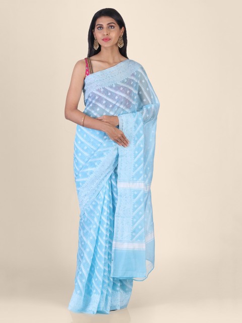 

Shruti and Mangaaysh Blue Silk Blend Printed Handloom Banarasi Saree