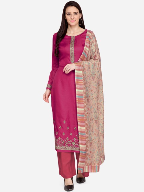 

Stylee LIFESTYLE Magenta & Brown Silk Blend Unstitched Dress Material