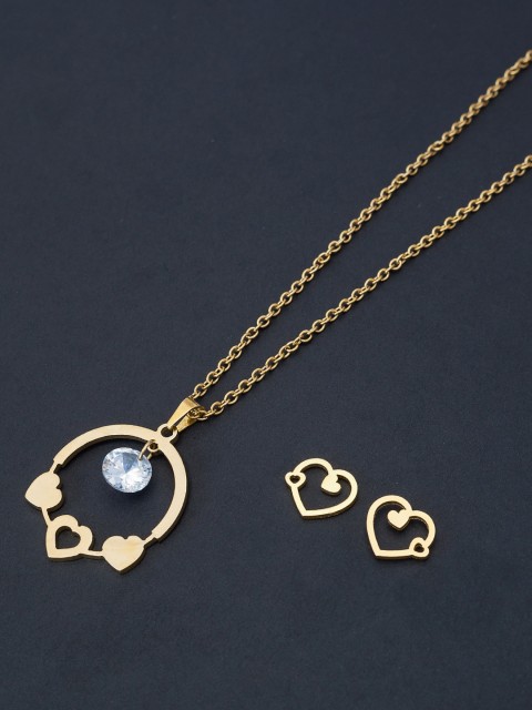 

Golden Peacock Gold-Toned & White Stone Studded Heart Shaped Jewellery Set