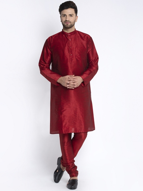 

Benstoke Men Maroon Solid Set with Nehru Jacket