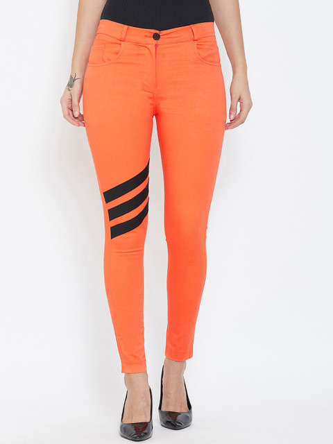 

Rider Republic Women Orange Slim Fit Striped Regular Trousers