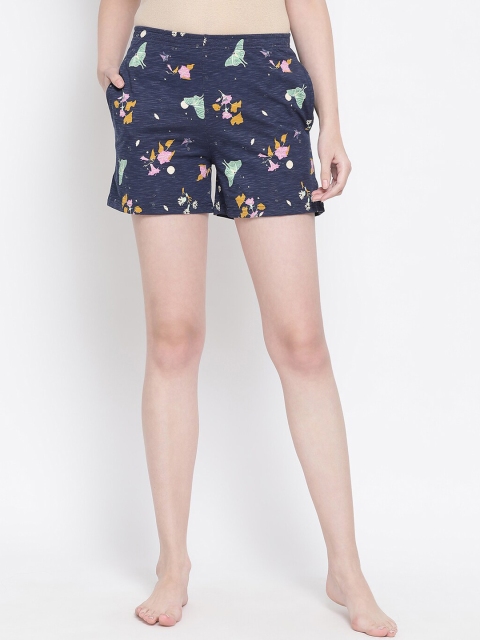 

Clovia Women Navy Blue & Green Printed Lounge Shorts