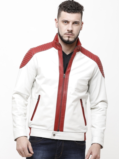 

MONOCHROME Men White Solid Insulator Leather Jacket