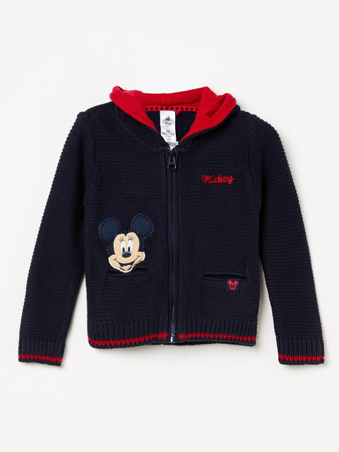 

Juniors by Lifestyle Boys Navy Blue Solid Hooded Knitted Front Open