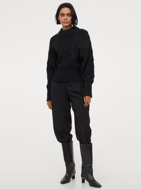 

H&M Women Black Self Design Cable-Knit Sustainable Jumper