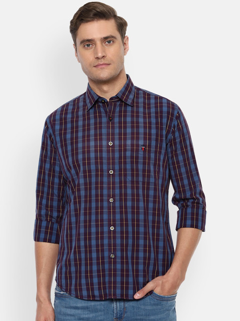 

Louis Philippe Sport Men Blue & Brown Slim Fit Checked Casual Shirt