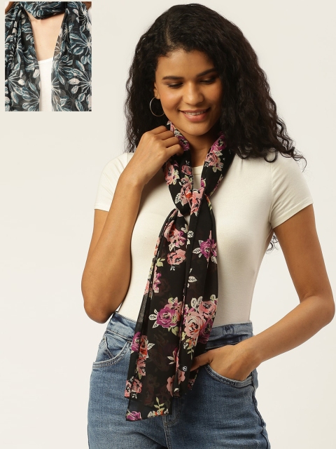 

Trend Arrest Women Pack Of 2 Printed Scarves, Black