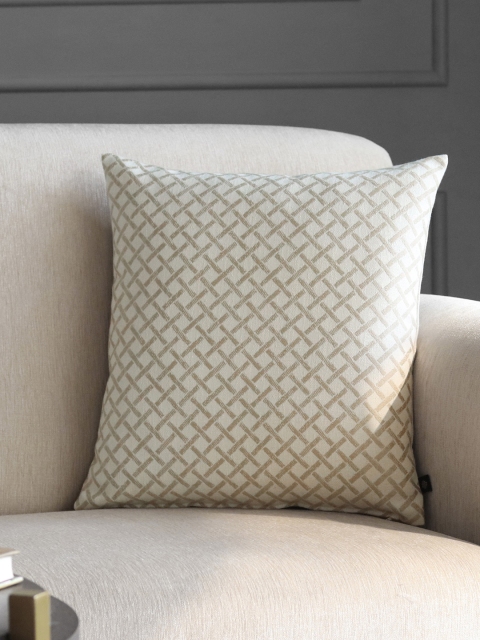 

GMF Unisex Set Of 2 Off-White & Beige Woven-Geometric Design Square Velvet Cushion Covers