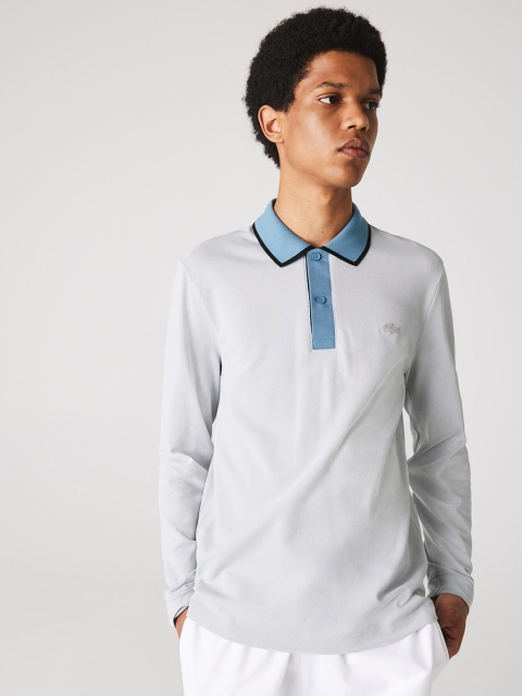 

Lacoste Men Grey Solid Polo Collar T-shirt