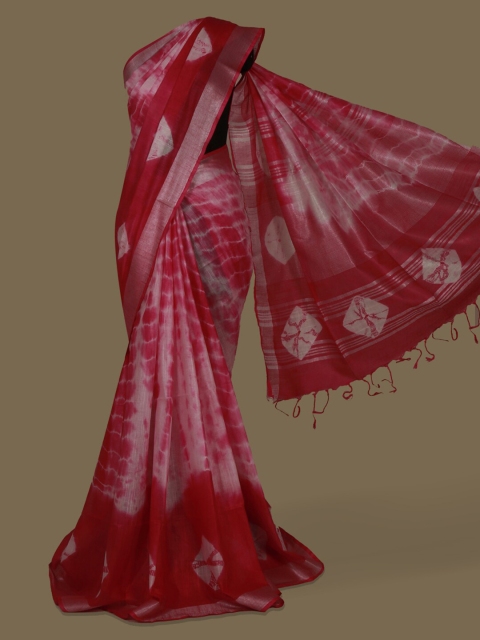 

Pothys Magenta & White Linen Blend Printed Saree