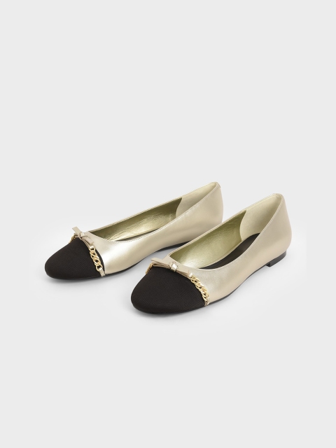 

CHARLES & KEITH Women Gold-Toned Colourblocked PU Ballerinas