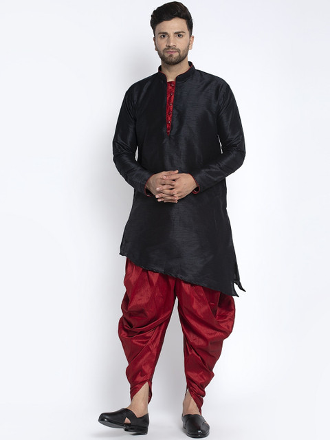 

Benstoke Men Black Solid Kurta with Dhoti Pants